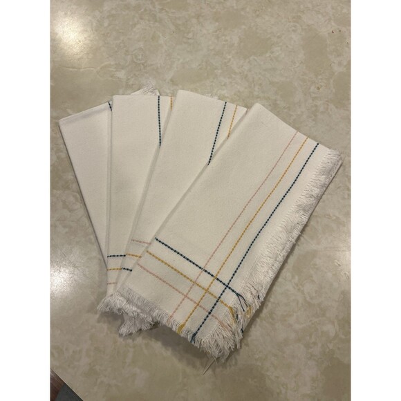NWOT Better Homes & Gardens Dinner Blue Yellow Stitching Fringe Casual Fancy 4 - Picture 1 of 6